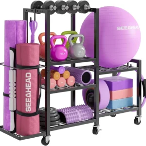 6-Tier Adjustable Gym Storage Rack with Wheels