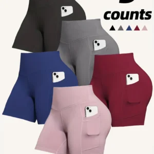 5 Pack Women's High Waisted Biker Shorts with Pockets