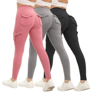 3PCS Women's Solid Color Gym Leggings High Waisted Fitness Yoga Pants