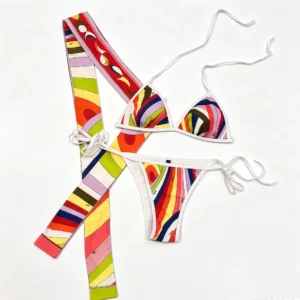 2026 Designer Vintage Geometric Print 3 Piece Bikini